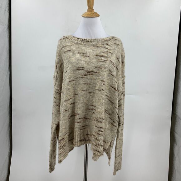 Max Studio Sweater Womens L Large Oatmeal Melange Hi-Low Drop Shoulder Pullover - Picture 4 of 11